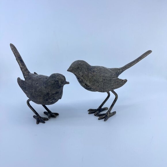 cast iron bird figurine pair with bronze patina rustic - Picture 1 of 11